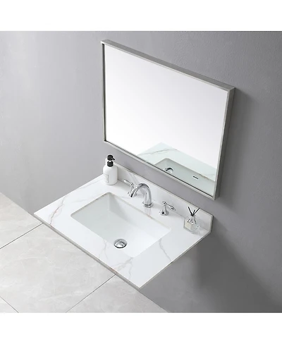 Sillysis 31/37/43 Inch Sintered Stone Vanity Top with Ceramic Rectangular Sink, 4 Inch Backsplash, 3 Faucet Holes, Fits Standard Cabinets