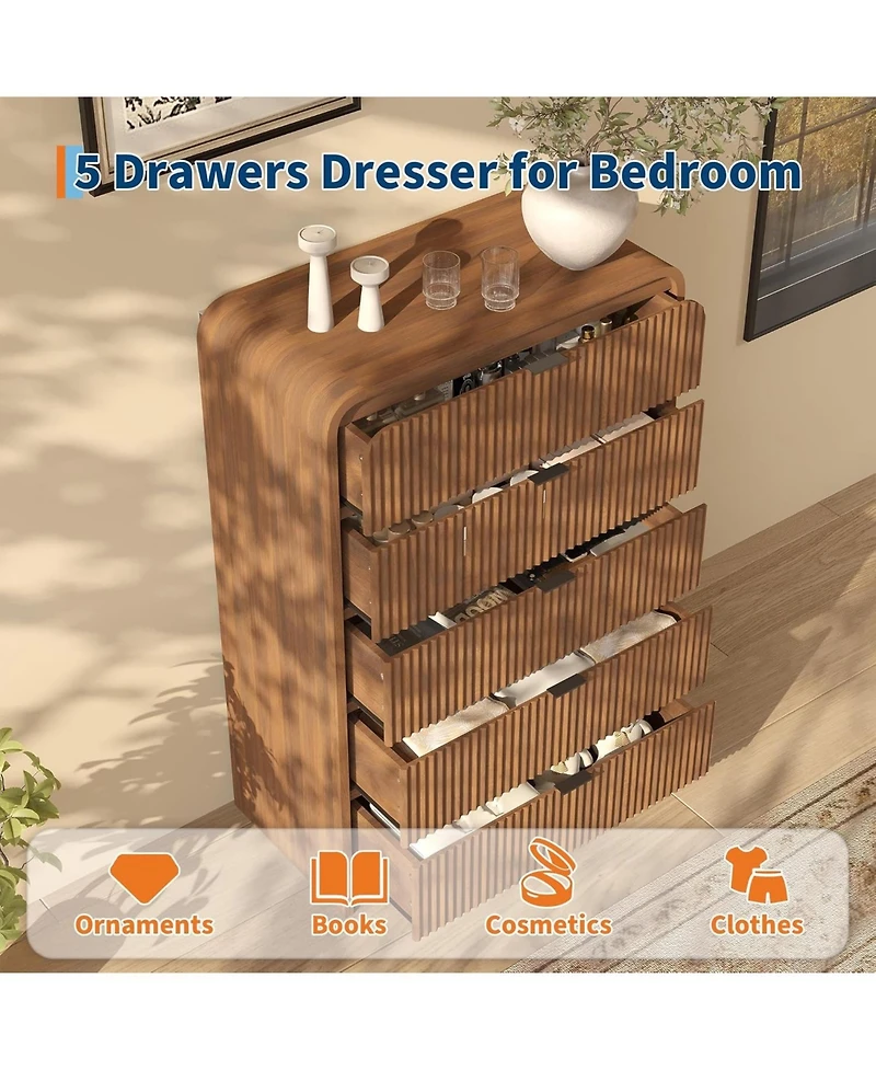 gaomon Modern Fluted Dresser with 5 Drawers