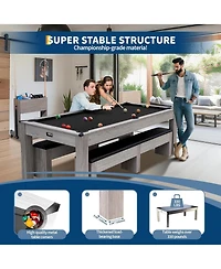 Xo 7FT 3-in-1 Pool Table Dining Combo, Convertible Billiard Table with Ping Pong Top and Accessories, Space-Saving Game Table