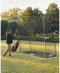 Xo 10 Ft Golf Hitting Net, Portable Golf Practice Net with Carry Bag and Stakes, Backyard Driving Training Equipment