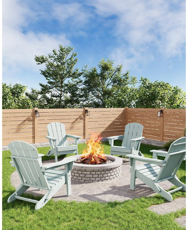 Xo Folding Adirondack Chair, Hdpe Plastic Outdoor Chair with Wood Grain Texture, Weather Resistant Patio Chair 380Lbs Capacity for Fire Pit Deck