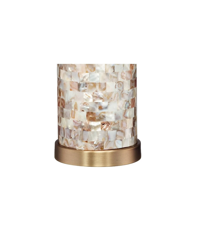 360 Lighting Margaret Modern Coastal Table Lamp 23" High Mother of Pearl Cylinder with Table Top Dimmer Cream Shade for Bedroom Living Room Bedside
