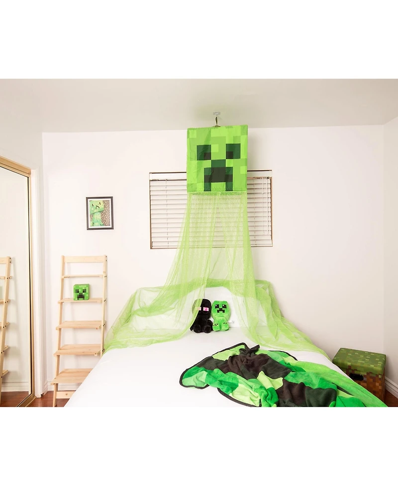 Ukonic Minecraft Creeper Kids Bed Canopy, Hanging Curtain Netting