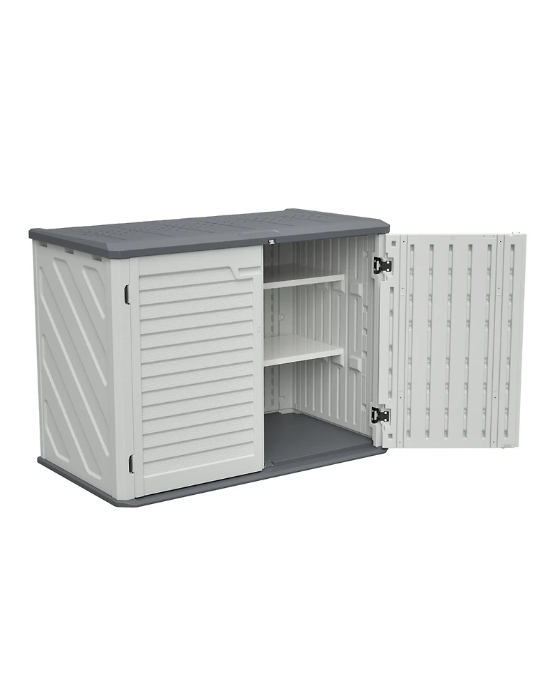 Mondawe 28 Cube.feet Horizontal Outdoor Storage Shed with Removable Shelf, Lockable Weather-Resistant Hdpe Cabinet for Backyard, Patio, Garden