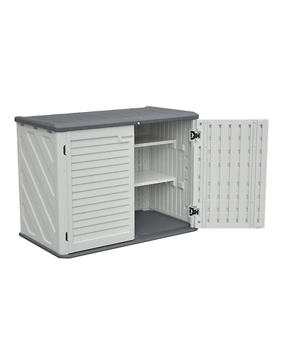 Mondawe 28 Cube.feet Horizontal Outdoor Storage Shed with Removable Shelf, Lockable Weather-Resistant Hdpe Cabinet for Backyard, Patio, Garden