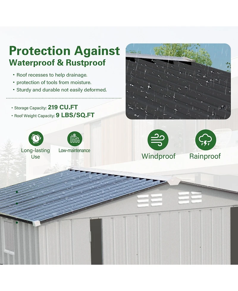 Mondawe 8 x 6 Outdoor Metal Storage Shed with Side Window, Lockable Door, Garden Tool Shed