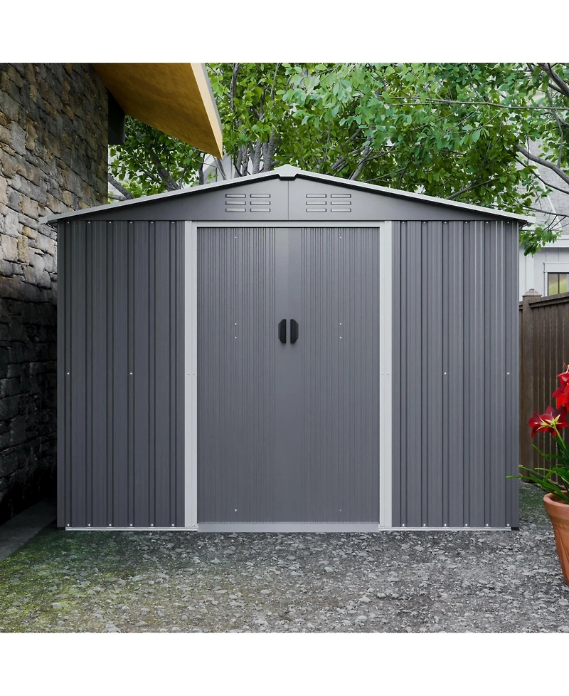 Mondawe 8x6 Feet All-Weather Metal Storage Shed With Lockable Sliding Doors