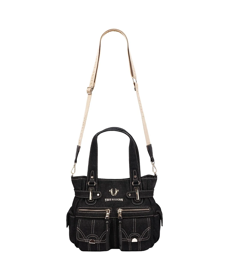 True Religion Women's Multi Pocket Denim Cinch Tote
