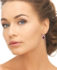 Macy's Lab-Grown Ruby (6 ct. t.w.) and Lab-Grown White Sapphire (0.56 ct. t.w.) Leverback Earrings in Sterling Silver
