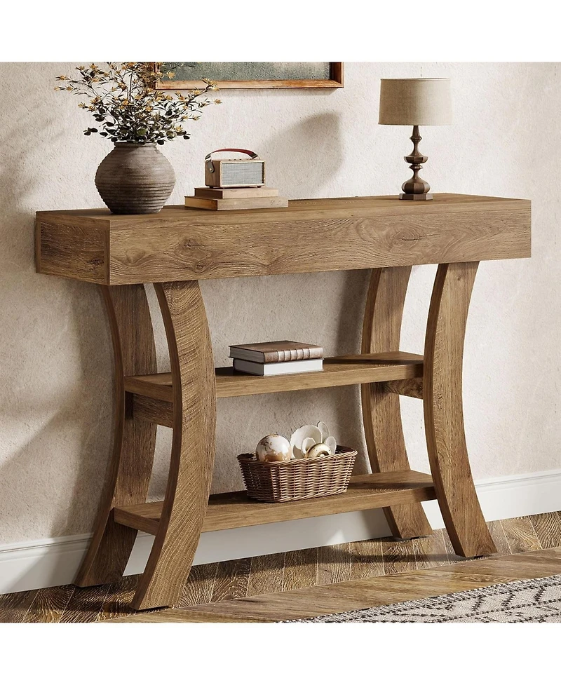 Tribesigns 41" Console Table, 3-Tier Narrow Rustic Sofa Table with Storage Shelves and Curved Frame for Living Room, Entry, Hallway, Foyer
