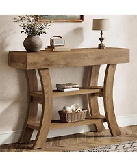 Tribesigns 41" Console Table, 3-Tier Narrow Rustic Sofa Table with Storage Shelves and Curved Frame for Living Room, Entry, Hallway, Foyer