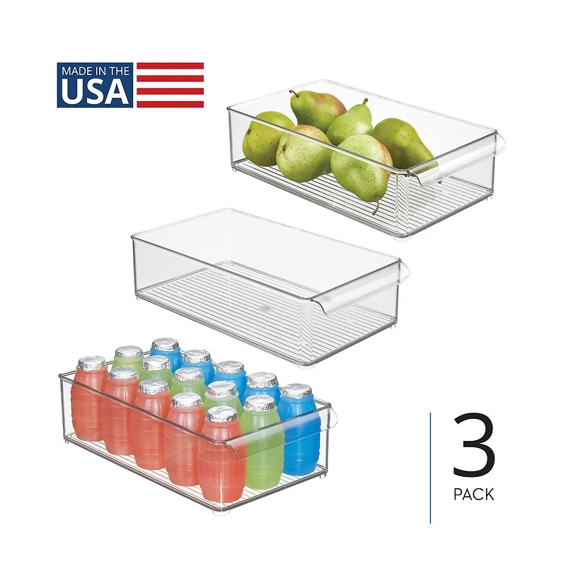 iDesign Large Stackable Fridge Bin with Handle, Set of 3, Clear, Made in Usa
