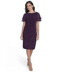 Jessica Howard Petite Flutter-Sleeve Tuck Faux Wrap Sheath Dress
