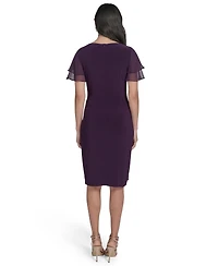 Jessica Howard Petite Flutter-Sleeve Tuck Faux Wrap Sheath Dress