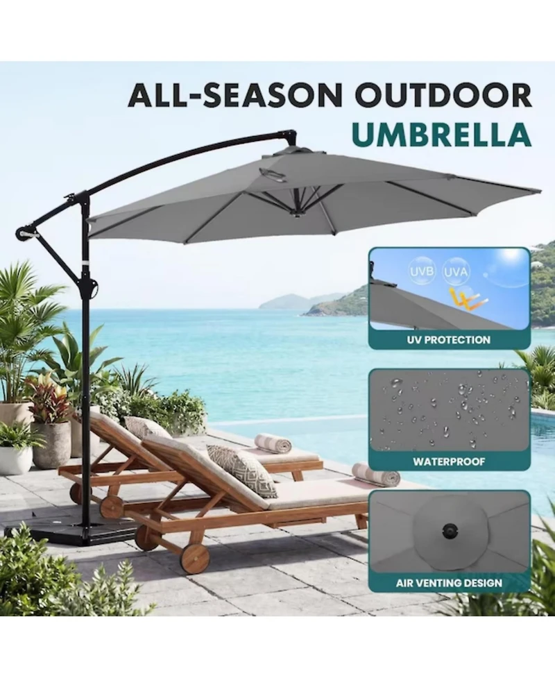 Yiortwo 9.7 Feet Offset Patio Umbrella Cantilever Outdoor Sun Shade With Tilt