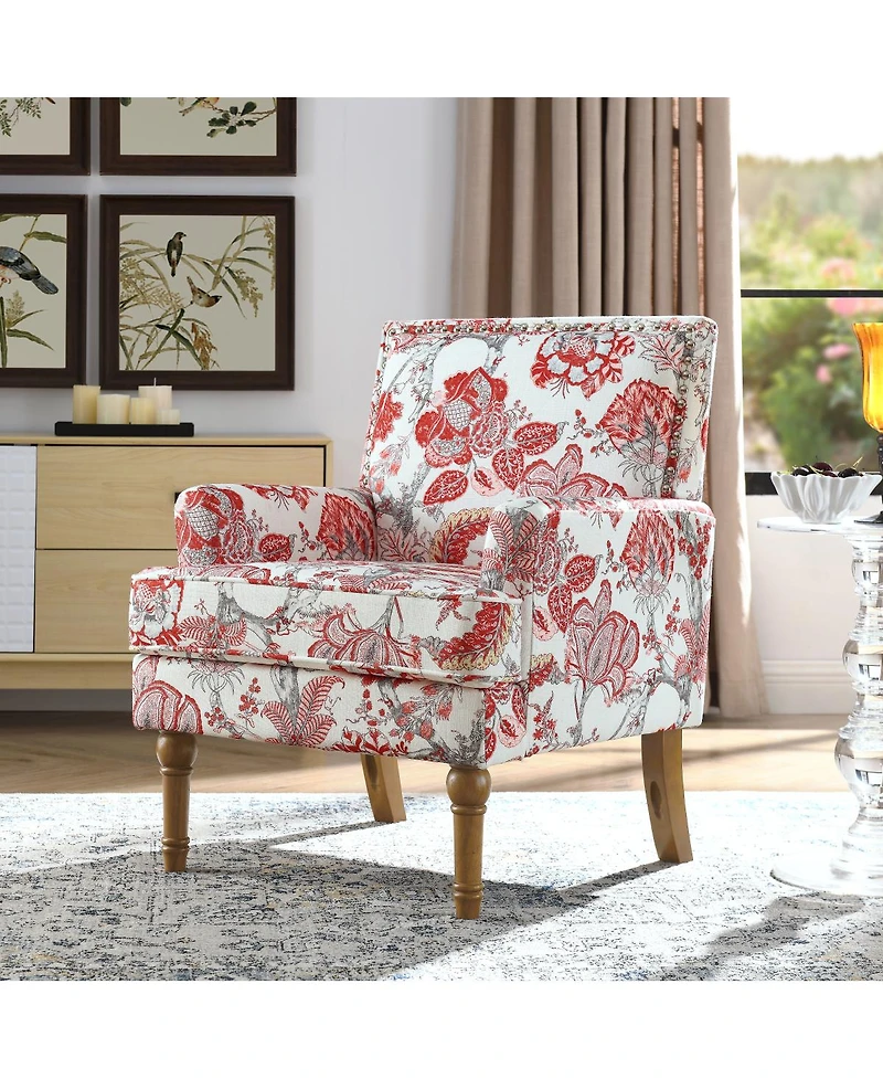 Streamdale Furniture Floral Upholstered Armchair with Nailhead Trim and Wood Legs