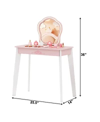 Slickblue Wooden Kids Pretend Hair Salon Set with Led Lighted Mirror and Tools