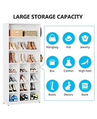 Slickblue Freestanding Shoe Cabinet Holds 24 Pairs with Side Hooks