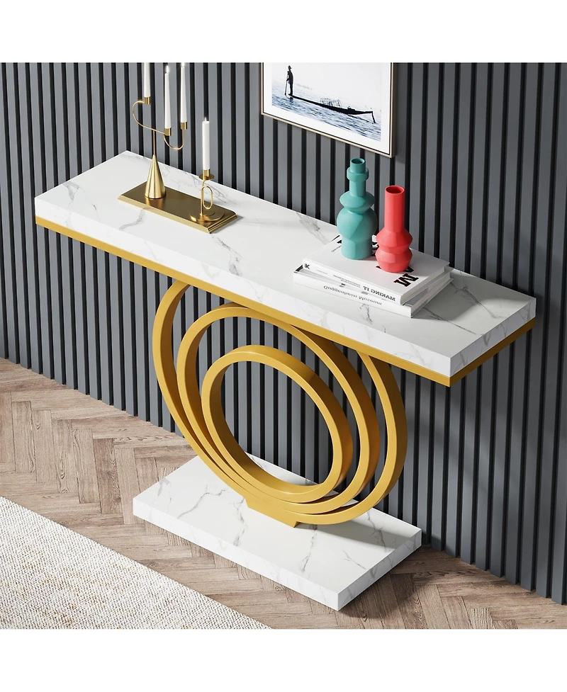 Slickblue Modern Narrow Console Table with Ring Base for Entryway and Living Room Use