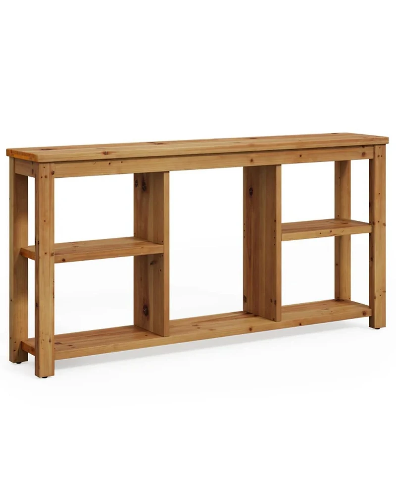 Slickblue Solid Wood 3-Tier Sofa Table with 6 Storage Cubes for Living Room