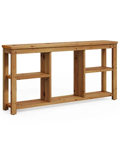 Slickblue Solid Wood 3-Tier Sofa Table with 6 Storage Cubes for Living Room