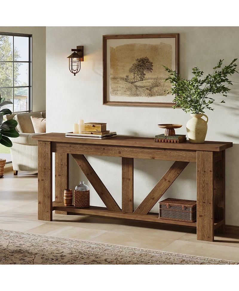 Slickblue 2-Tier Solid Wood Sofa Console Table with Storage for Behind Couch