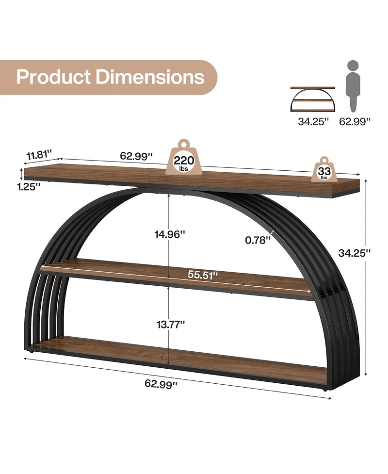 Slickblue Modern 63 Inch Sofa Table with Elegant Arched Frame Design