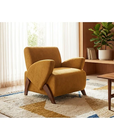 Streamdale Furniture Velvet Accent Chair with Birch Legs, Turmeric