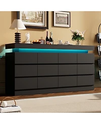 homfan 63" 12-Drawer Dresser with Led Light and Charging Station, Storage Chest for Bedroom Living Room