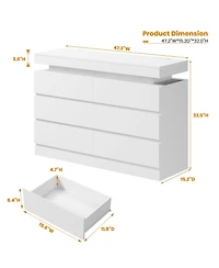 homfan 47" 6-Drawer Dresser with Led Light and Charging Station, Storage Chest for Bedroom and Living Room