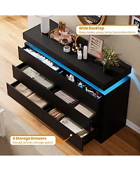 homfan 47" 6-Drawer Dresser with Led Light and Charging Station, Storage Chest for Bedroom Living Room
