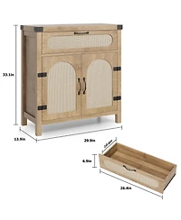 homfan Set of 2 Modern Rattan Sideboard with Drawer and Adjustable Shelves, 30 Inch Storage Buffet for Entryway, Living Room