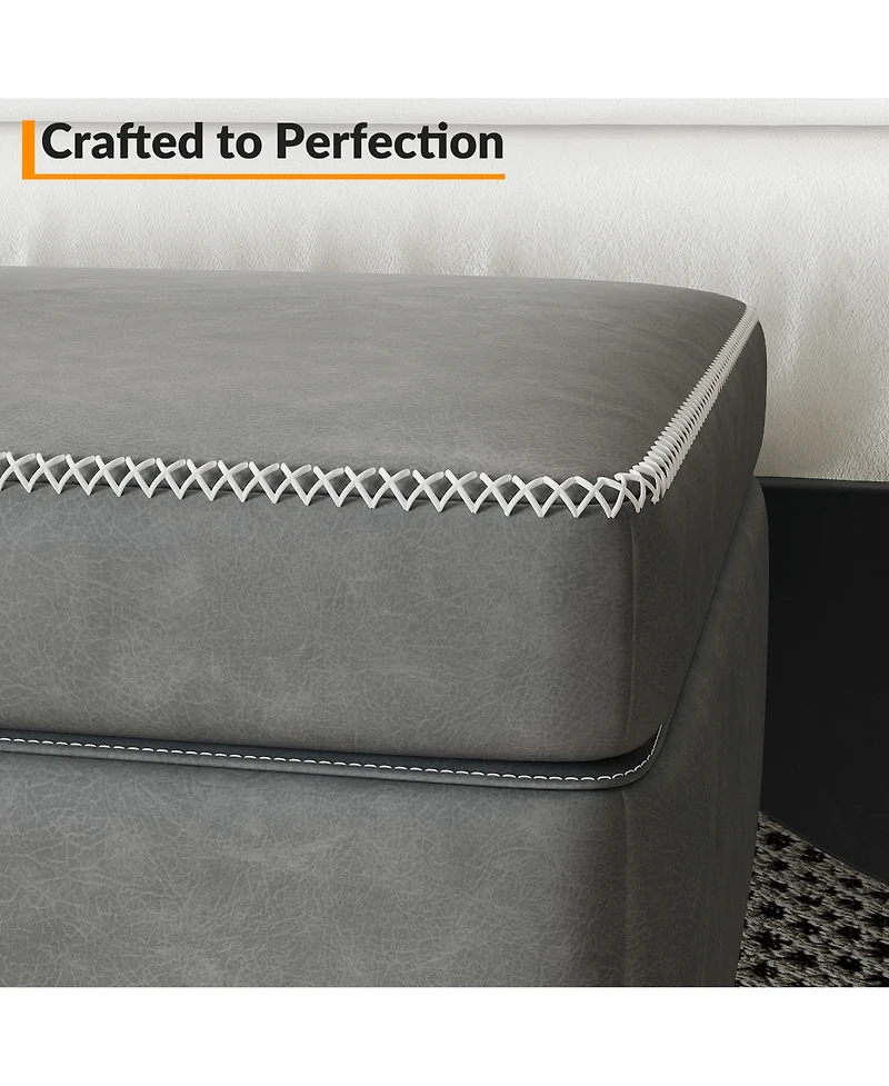homfan Storage Ottoman Bench, Faux Leather Upholstered Shoe Bench with Dual Safety Hinges for Entryway or End of Bed