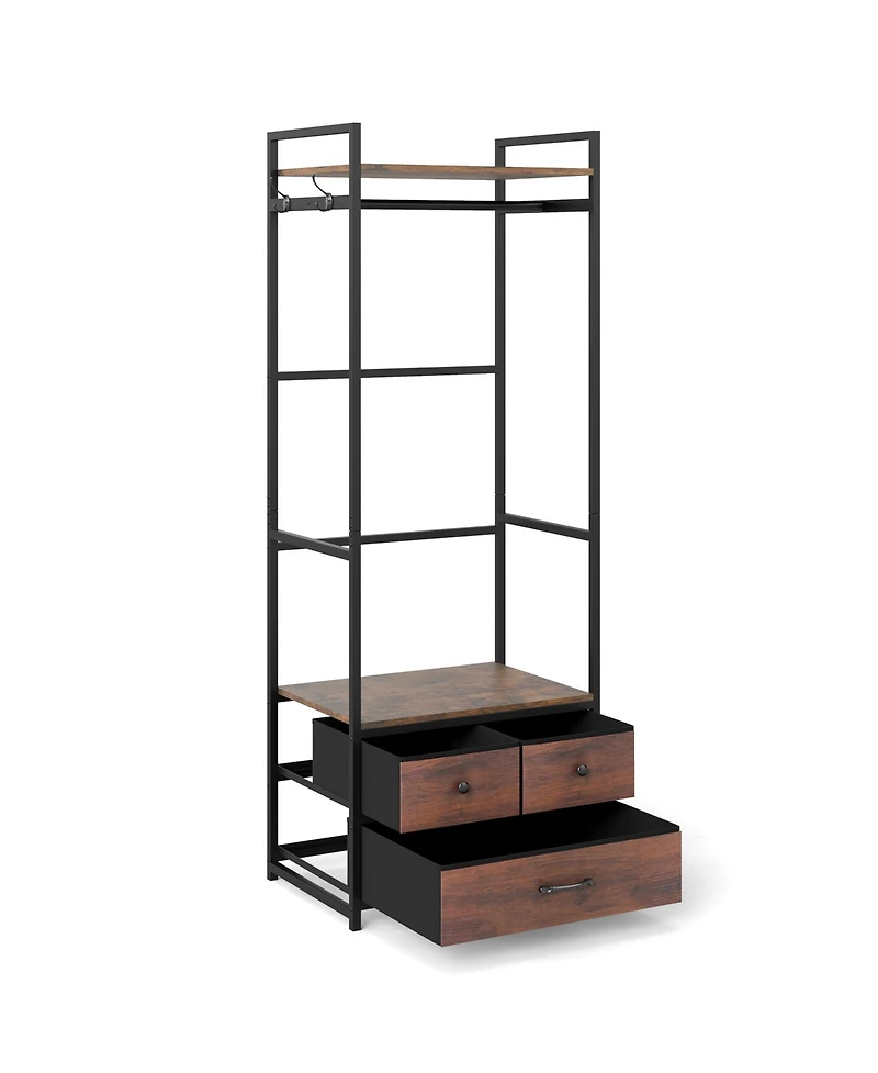 Slickblue Metal Clothes Rack with Storage Drawers and Hooks