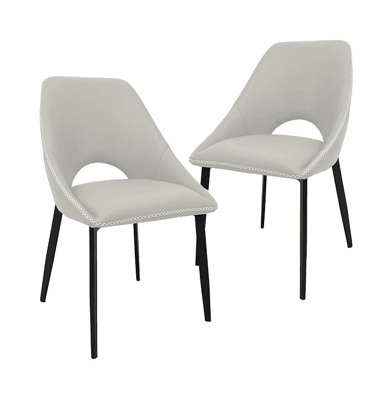 LeisureMod Amalfi Upholstered Fabric Dining Chair Set of 2 Modern Side with Iron Legs