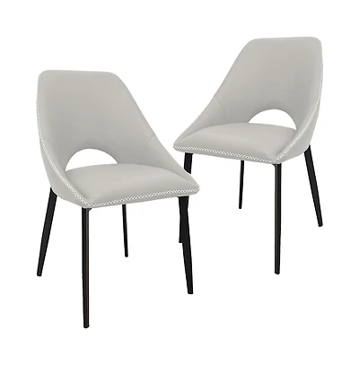 LeisureMod Amalfi Upholstered Fabric Dining Chair Set of 2 Modern Side with Iron Legs