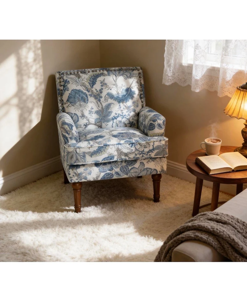 Streamdale Furniture Floral Upholstered Accent Chair with Nailhead Trim and Wood Legs