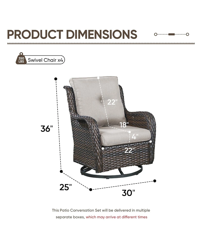 Pocassy Patio Chairs Outdoor Swivel Glider Set of 4 High Back Outside Brown Wicker Rattan Rocking Chair with Thick Cushion