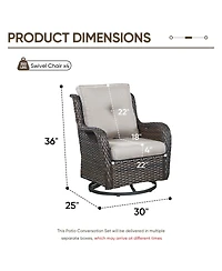 Pocassy Patio Chairs Outdoor Swivel Glider Set of 4 High Back Outside Brown Wicker Rattan Rocking Chair with Thick Cushion
