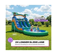 Pop Jump Tropical Island 23' Dual Lane Center Climb Waterslide With Attached Pool