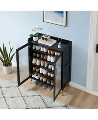 homfan Modern 5-Tier Shoe Cabinet with Glass Double Doors Adjustable Shelves, Sturdy Support Legs, Entryway Storage Organizer for Hallway, Living Room