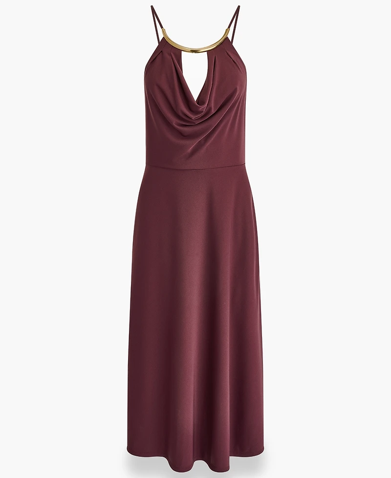 Donna Karan New York Women's Halter Hardware Neck Detail Midi Dress