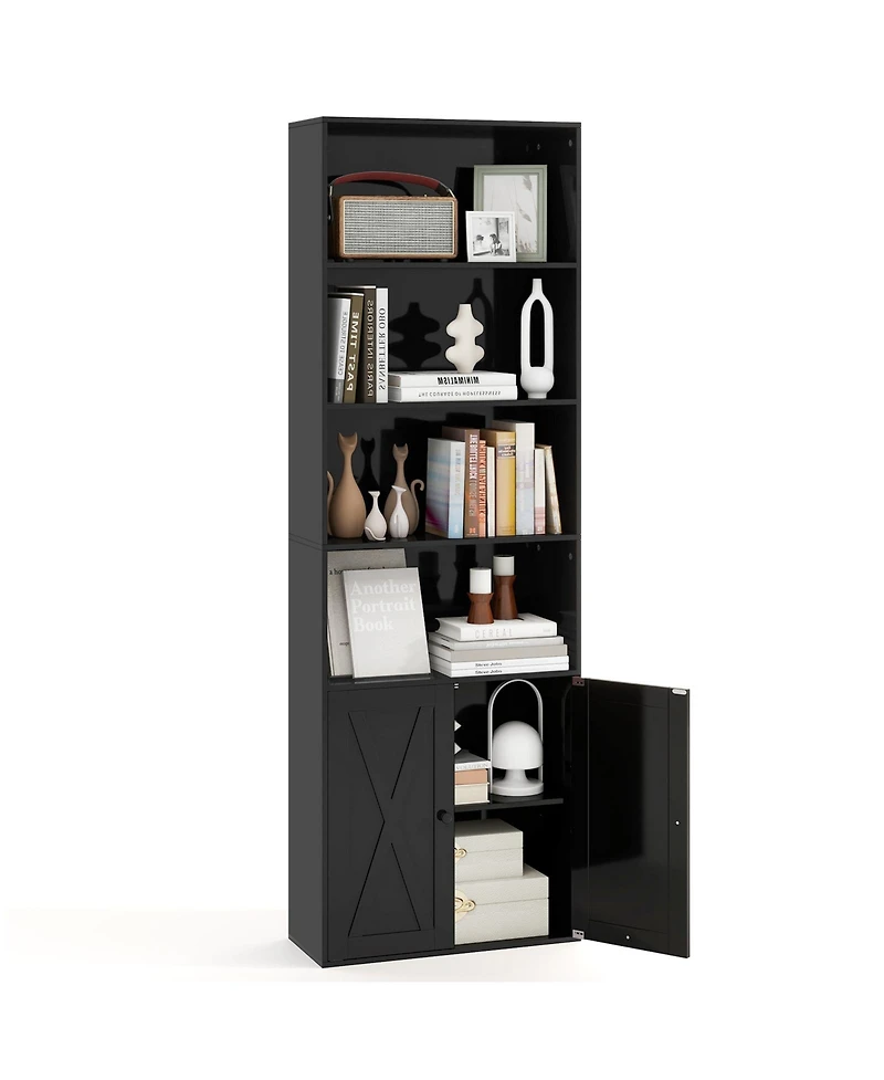 Slickblue 71 Inch Freestanding Bookshelf with 6 Shelves and 2 Door Cabinet