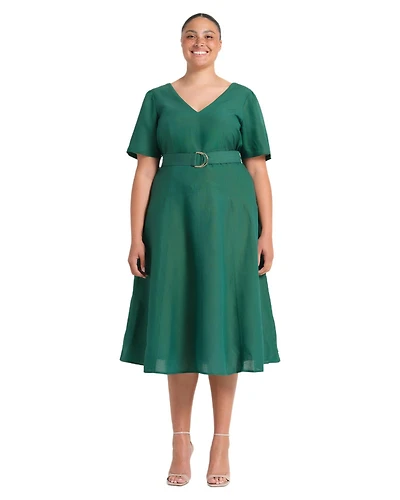 Estelle Women's Aelin Linen Belted Fit Flare Maxi Dress