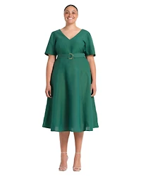 Estelle Women's Aelin Linen Belted Fit Flare Maxi Dress