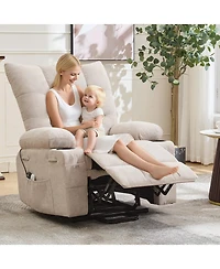 homfan Padded Power Lift Swivel Rocker for Elderly, Electric Stand-Assist Chair with Massage and Heat, Cup Holders Side Pocket Lounge Use