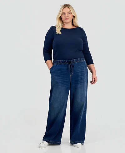 Style & Co Plus High-Rise Pull-On Wide-Leg Jeans, Macy's Exclusive