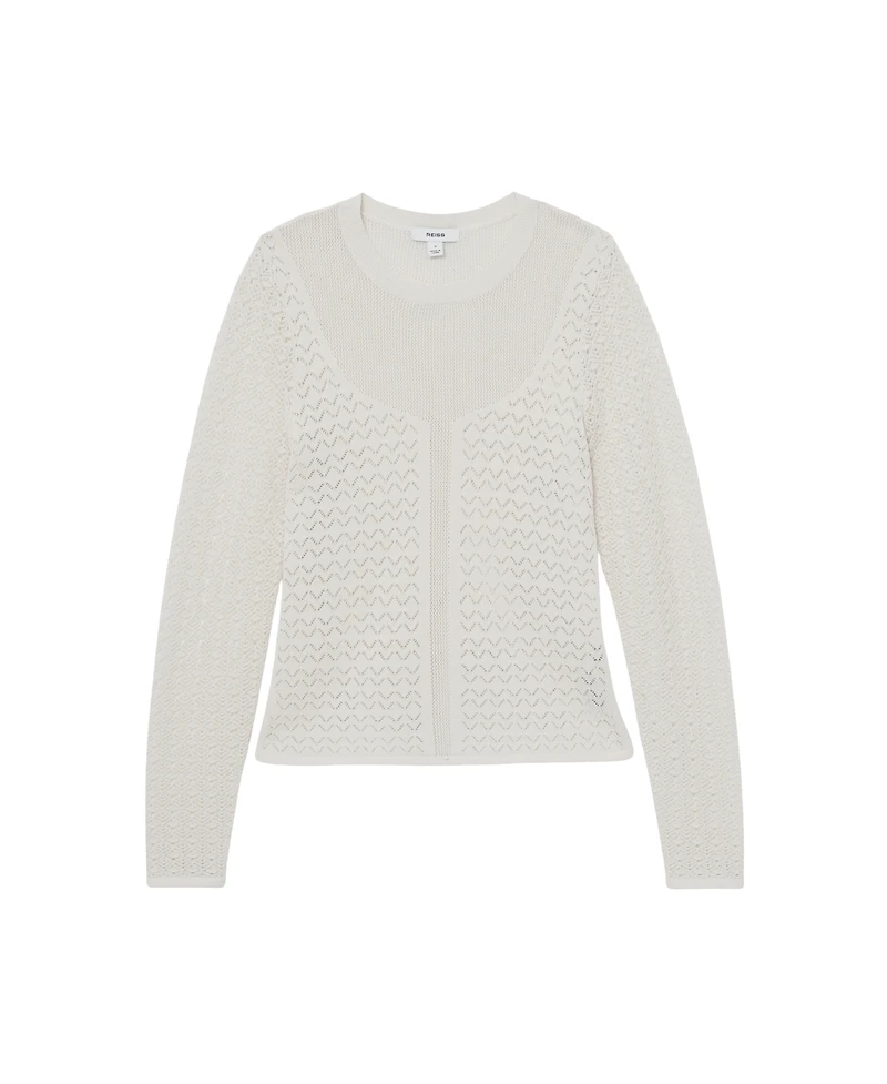 Reiss Women's Pointelle-Knit Long-Sleeve Top