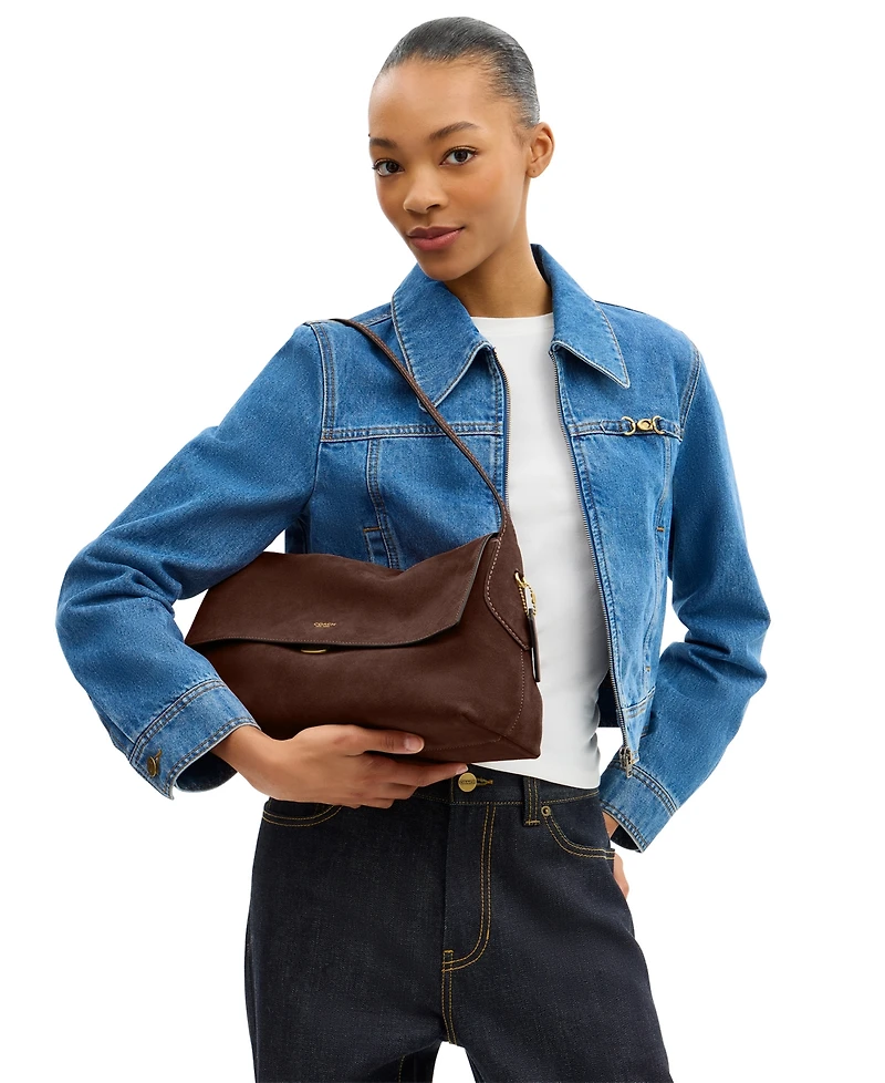 Coach Suede Chelsea Large Leather Shoulder Handbag