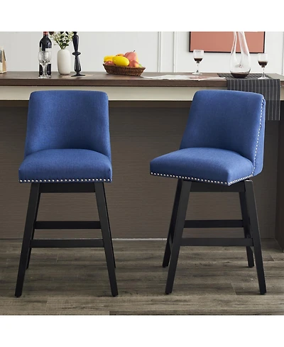 Rainsken Swivel Bar Stools Set of 2, linen fabric, Wood Fram, with Ergonomic Design, for Kitchen Island, Home Bar, Dining Room